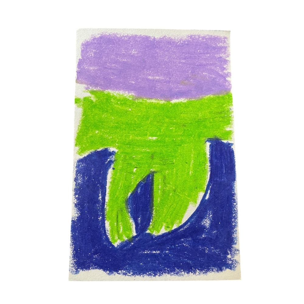 Abstract Art Pastel Drawing Purple Green Blue Original Handcrafted 5.5 x 8.5